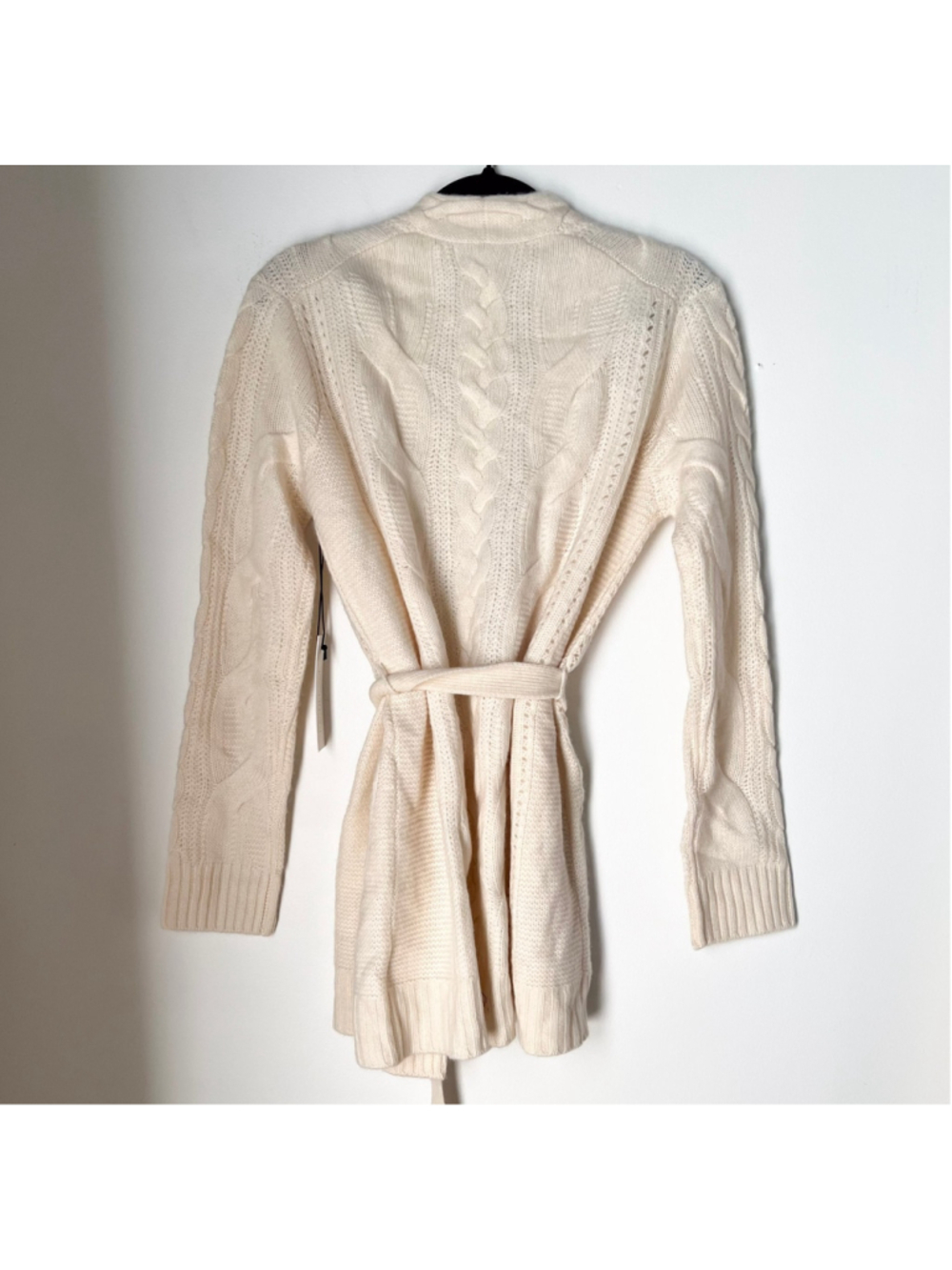 NWT Rachel Zoe Cream 100% 2-Ply Cashmere Cable Knit Belted Cardigan Sweater S - Picture 5 of 13